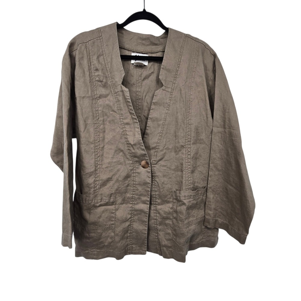Andrea Jovine Linen Jacket Blazer Womens M Tan Brown Neutral Minimalist Coastal